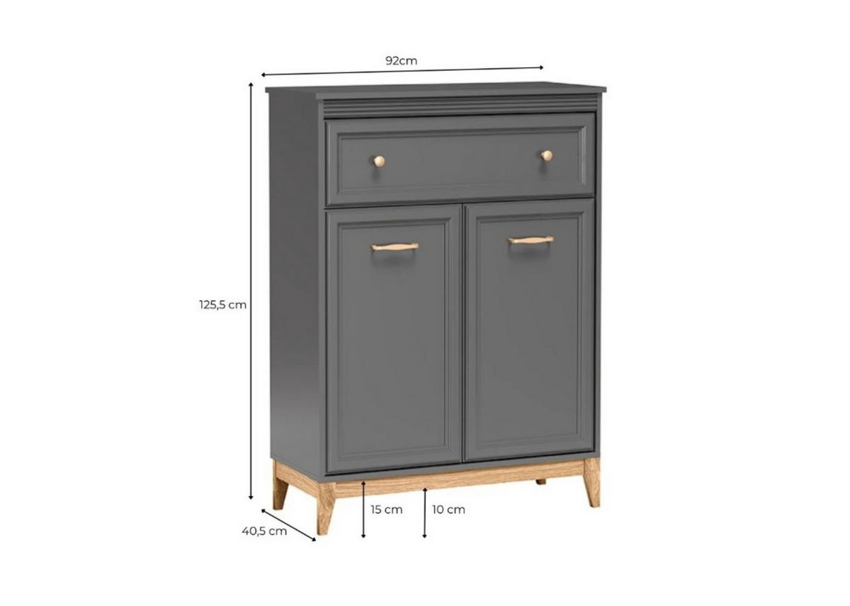 KOMMODE SUOLO 92/125,5/40,5cm mit 1 Schubladen 2 Türen Grau - Grau, Holzwerkstoff (92/125.5/40.5cm) - MASSENO