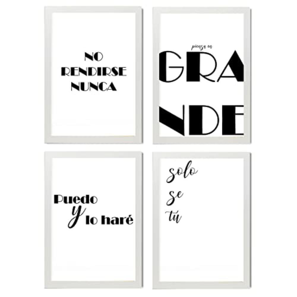 POSTER Set mit 4 Nachdenken TypografieStil A4 Weißer Rahmen - Weiß, Papier (29.7/3cm) - Nacnic