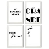 POSTER Set mit 4 Nachdenken TypografieStil A4 Weißer Rahmen - Weiß, Papier (29.7/3cm) - Nacnic