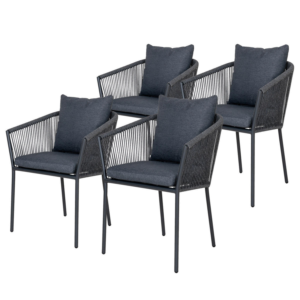 GARTENSTUHL - 4er-Set - Schwarz - Grau - Polyester - Aluminium - 59 x 78 x 62 cm - Schwarz/Grau, Textil/Metall (59/78/62cm) - home24