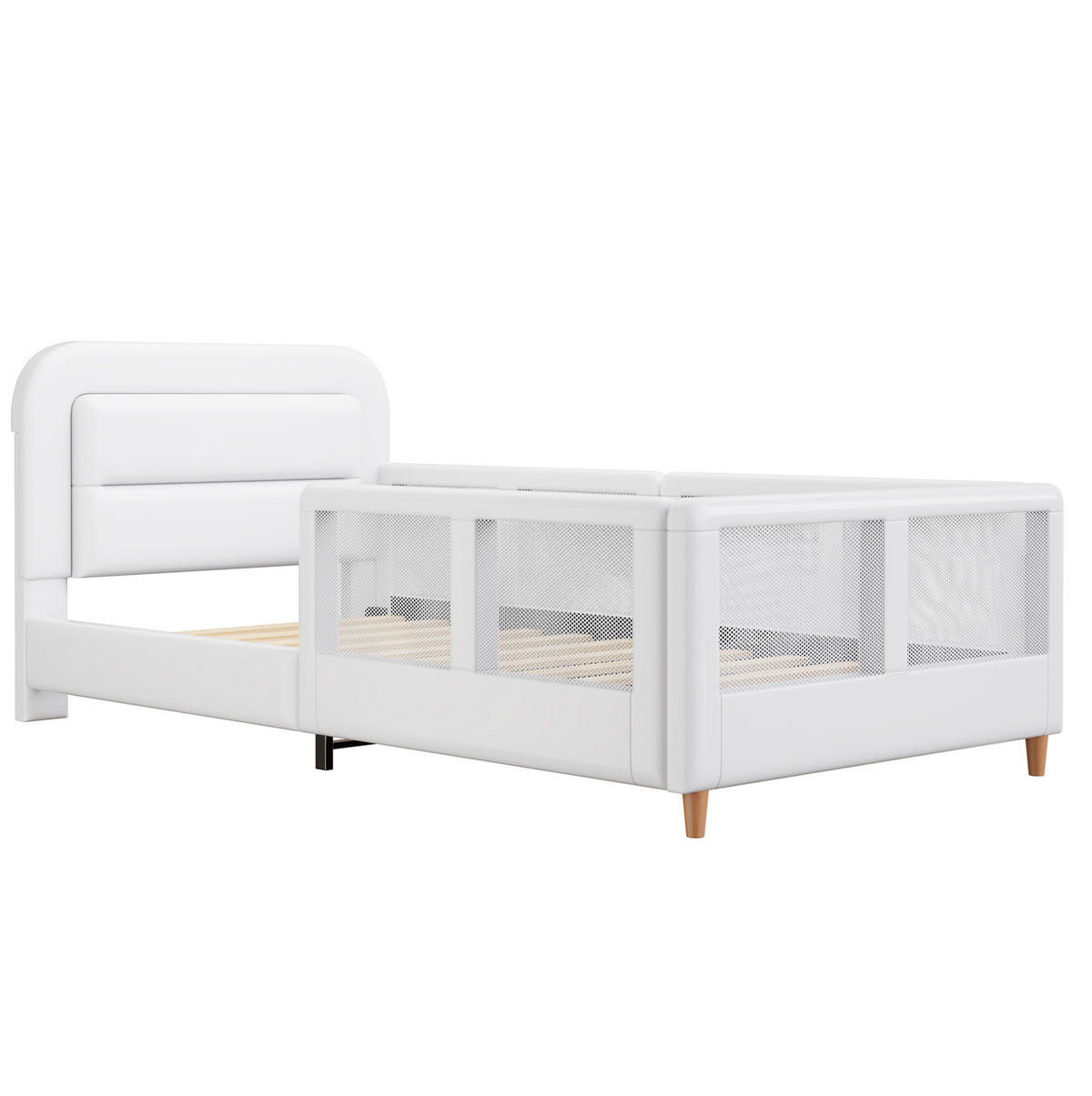 POLSTERBETT 90/200 cm weiß aus MDF und PU mit Seitengittern - Weiß, Holzwerkstoff (90/200cm) - OKWISH