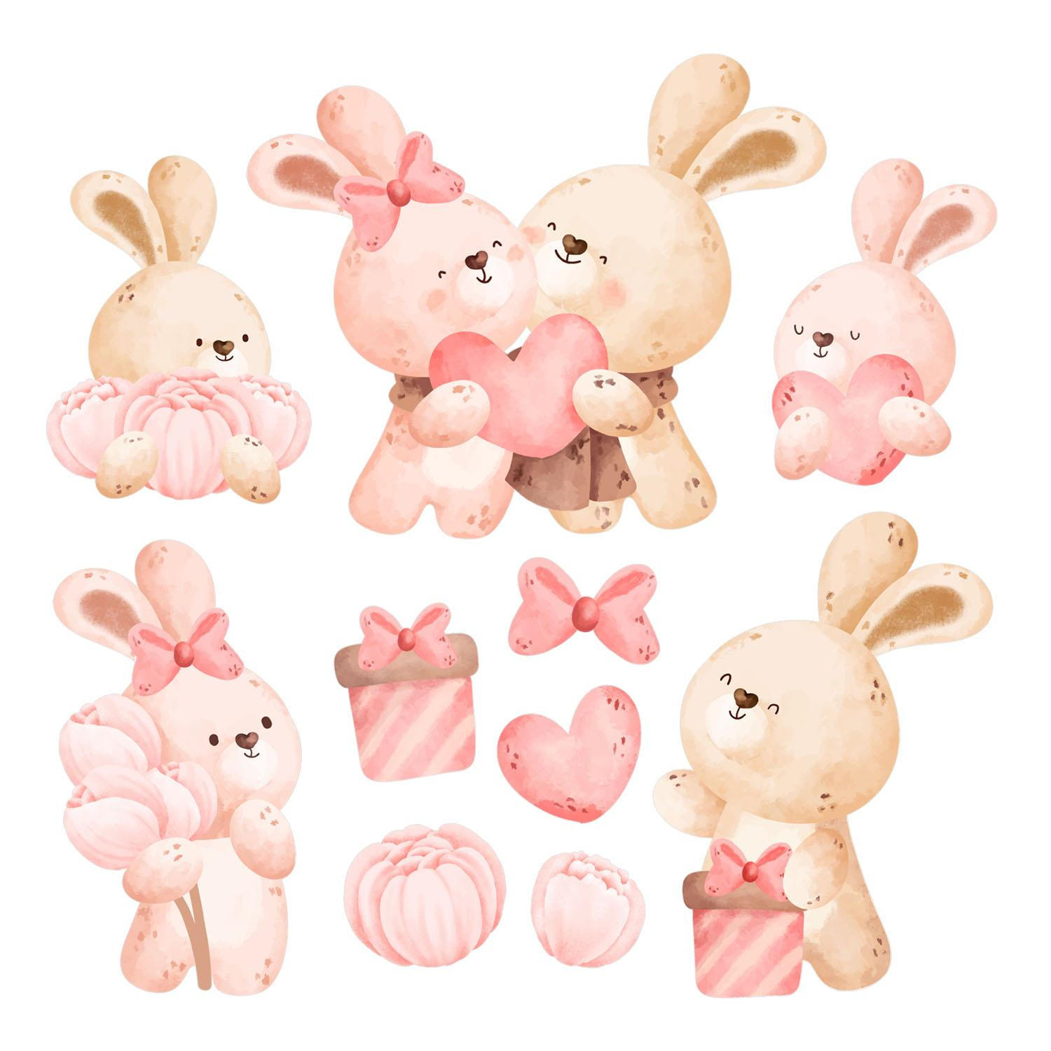 WANDAUFKLEBER 80x110cm - Hasenfamilie - Multicolor, Kunststoff (80/110/0.1cm) - Wallfluent