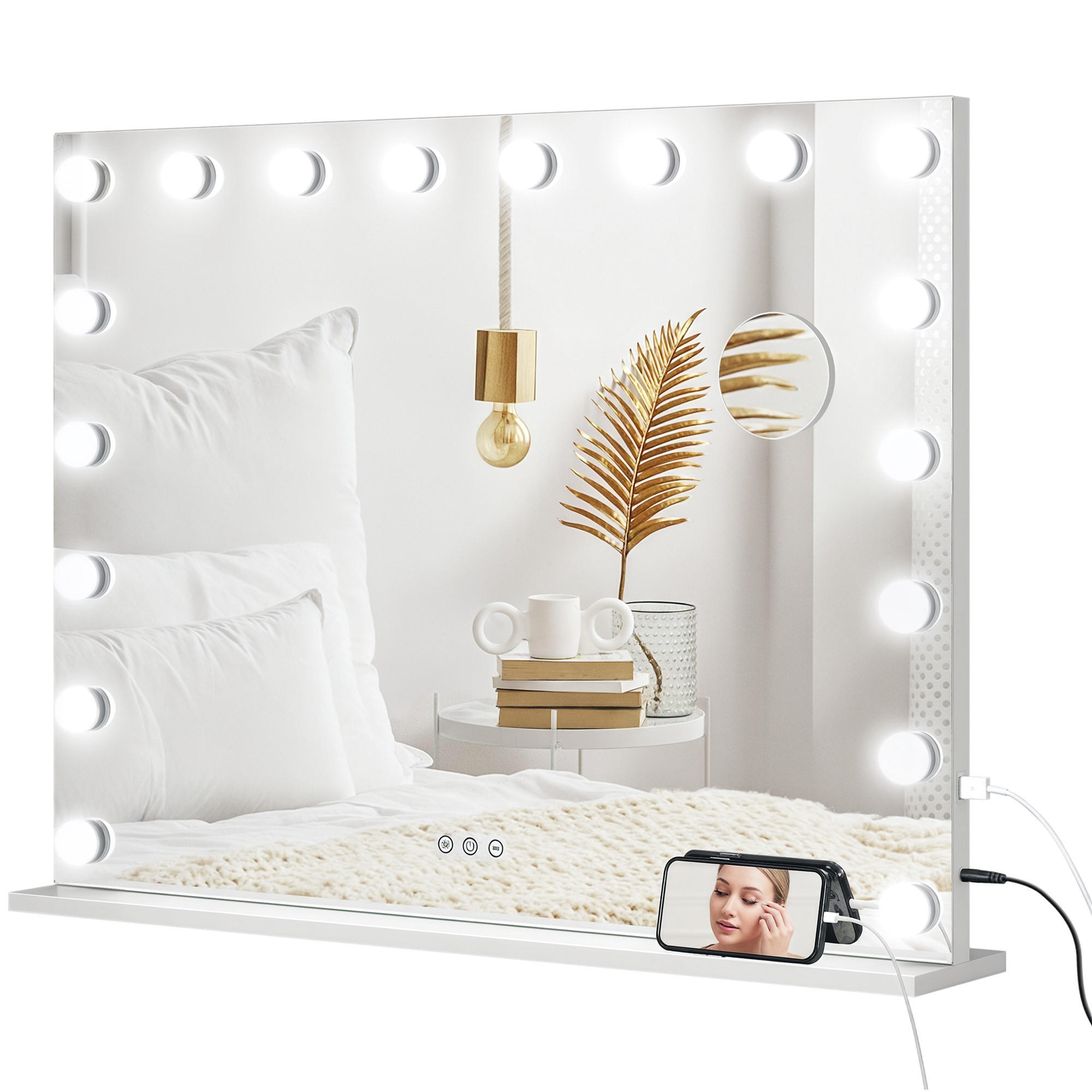 SCHMINKSPIEGEL DE-18032 80/62 cm, dimmbar, 3 Lichtmodi - Weiß, Glas (14/80/62cm) - ComfortXL