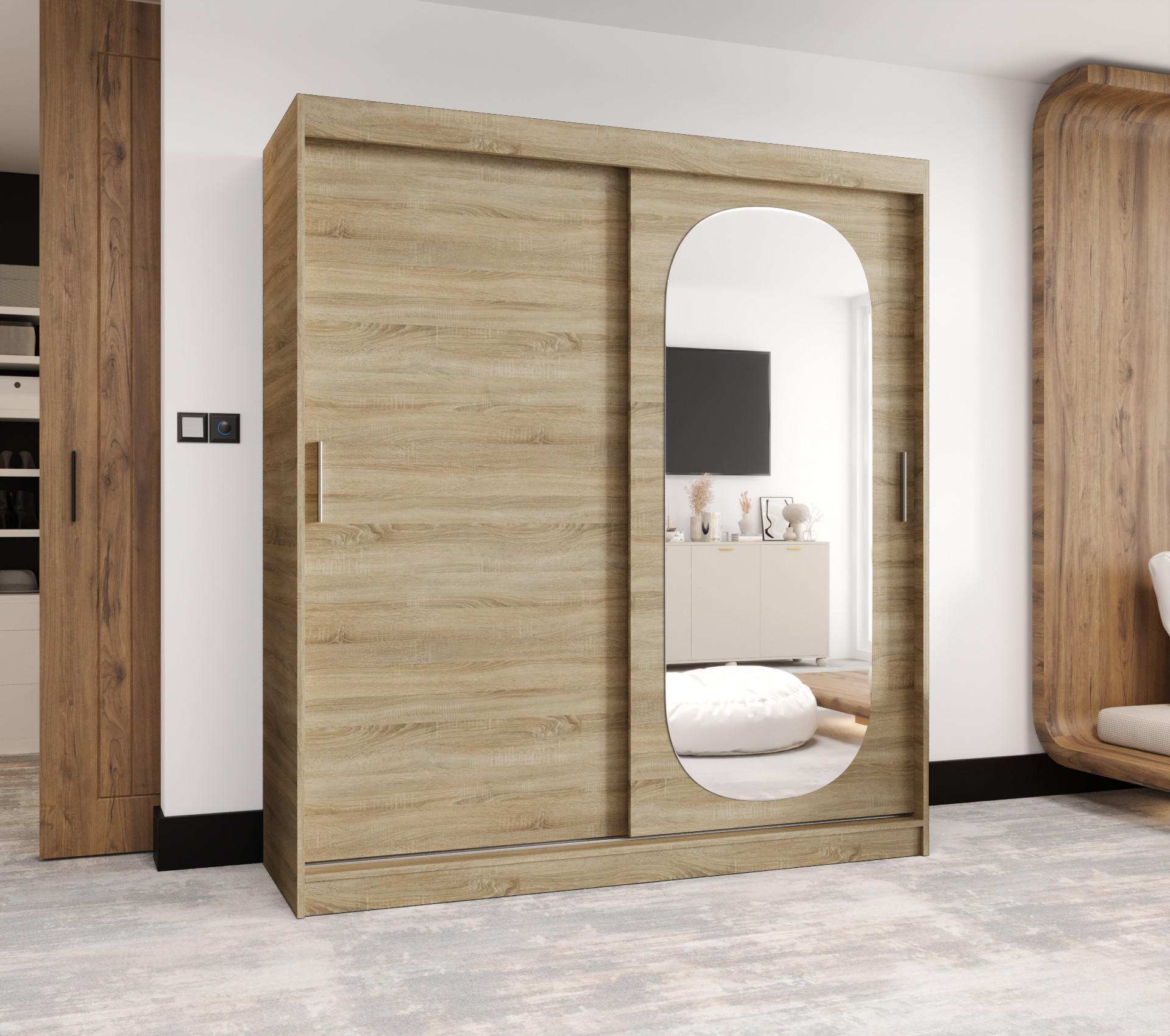 SCHWEBETÜRENSCHRANK 200/180/62 2-türig - Silberfarben/Sonoma Eiche, Holz (180/200/62cm) - MÖBEL KRYSPOL