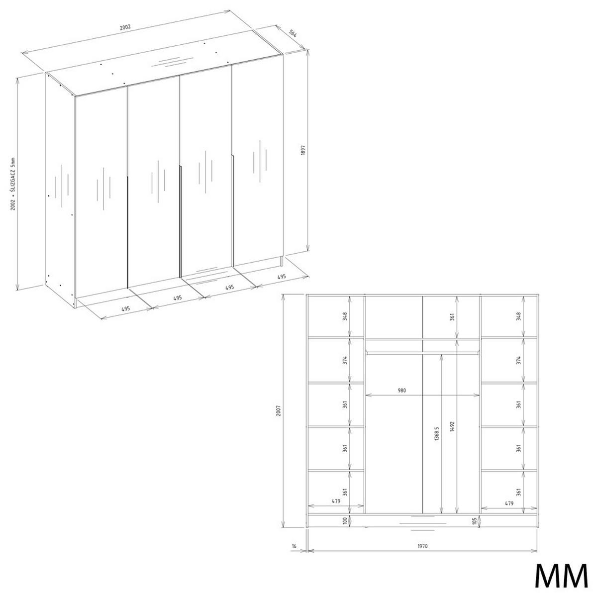 GARDEROBA Kasmir 200/200/56 - boje kašmira, drvni materijal (200/200/56cm) - RAUMHIRSCH FURNITURE