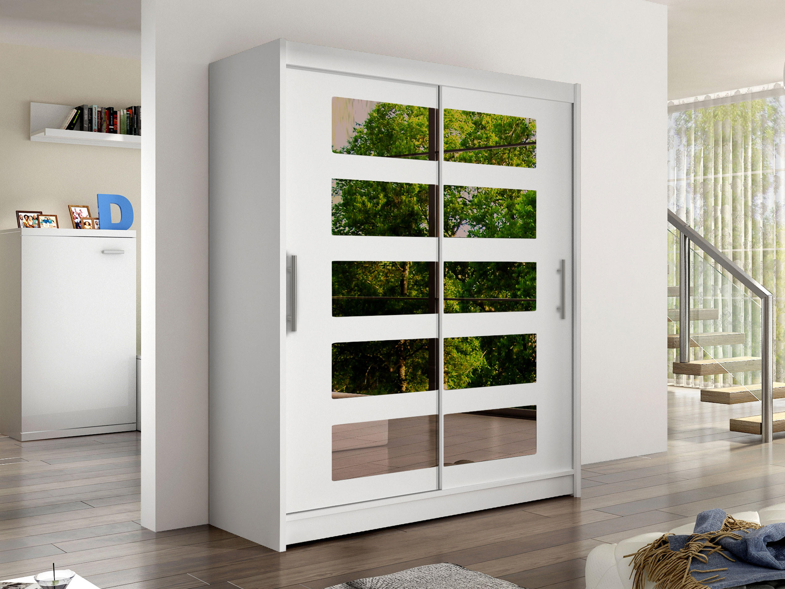 SCHWEBETÜRENSCHRANK Westa V - Silberfarben/Weiß, Holzwerkstoff/Metall (150/200/58cm) - MIRJAN24