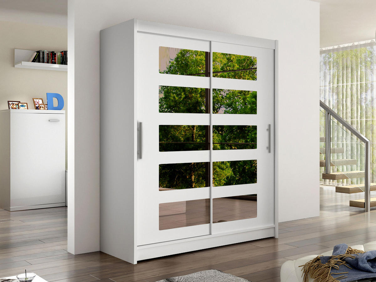 SCHWEBETÜRENSCHRANK Westa V - Silberfarben/Weiß, Holzwerkstoff/Metall (150/200/58cm) - MIRJAN24