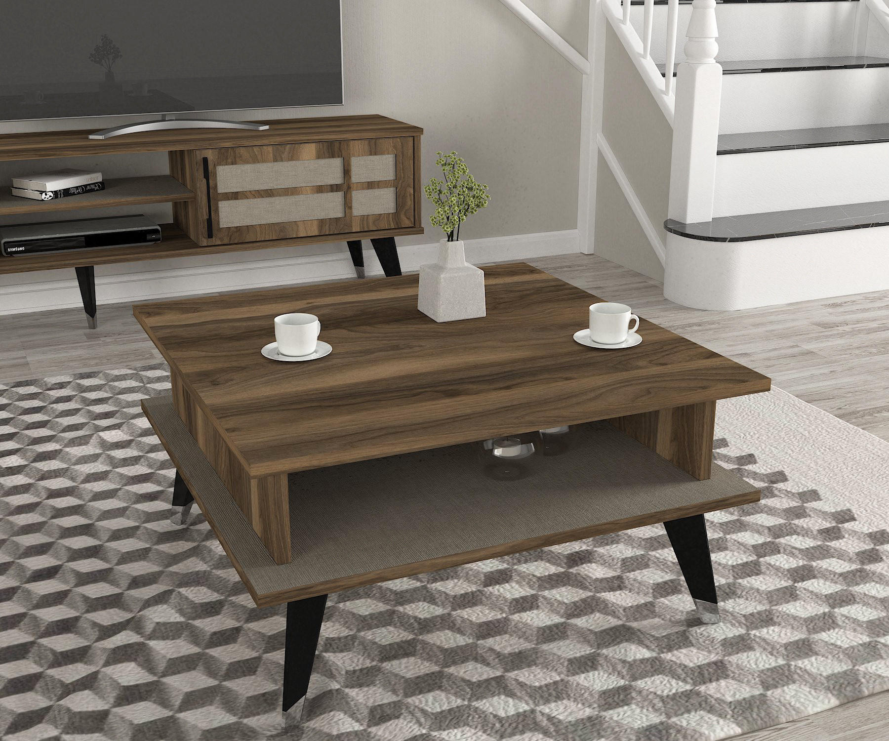 Thumbnail - moebel17 Couchtisch, Walnuss, Holzwerkstoff, Holz Optik, Quadratisch, 72x38x72 cm, Wohnzimmer, Wohnzimmertische, Couchti...