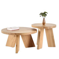 COUCHTISCH SET Eichenholz vollmassiv rund Naturbelassenen 70/70/37 - Naturfarben, Holz (70/70/37cm)