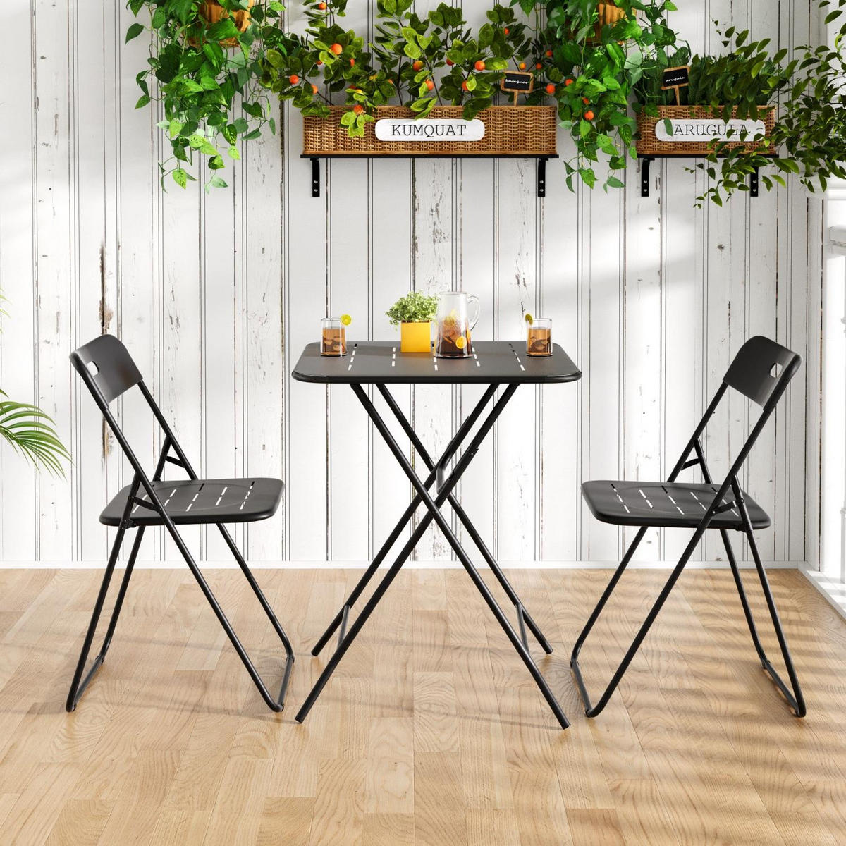 BALKONSET BISTRO SET,klappbar,Metall,für 2 Personen,Schwarz - Schwarz, Metall - LVHOM