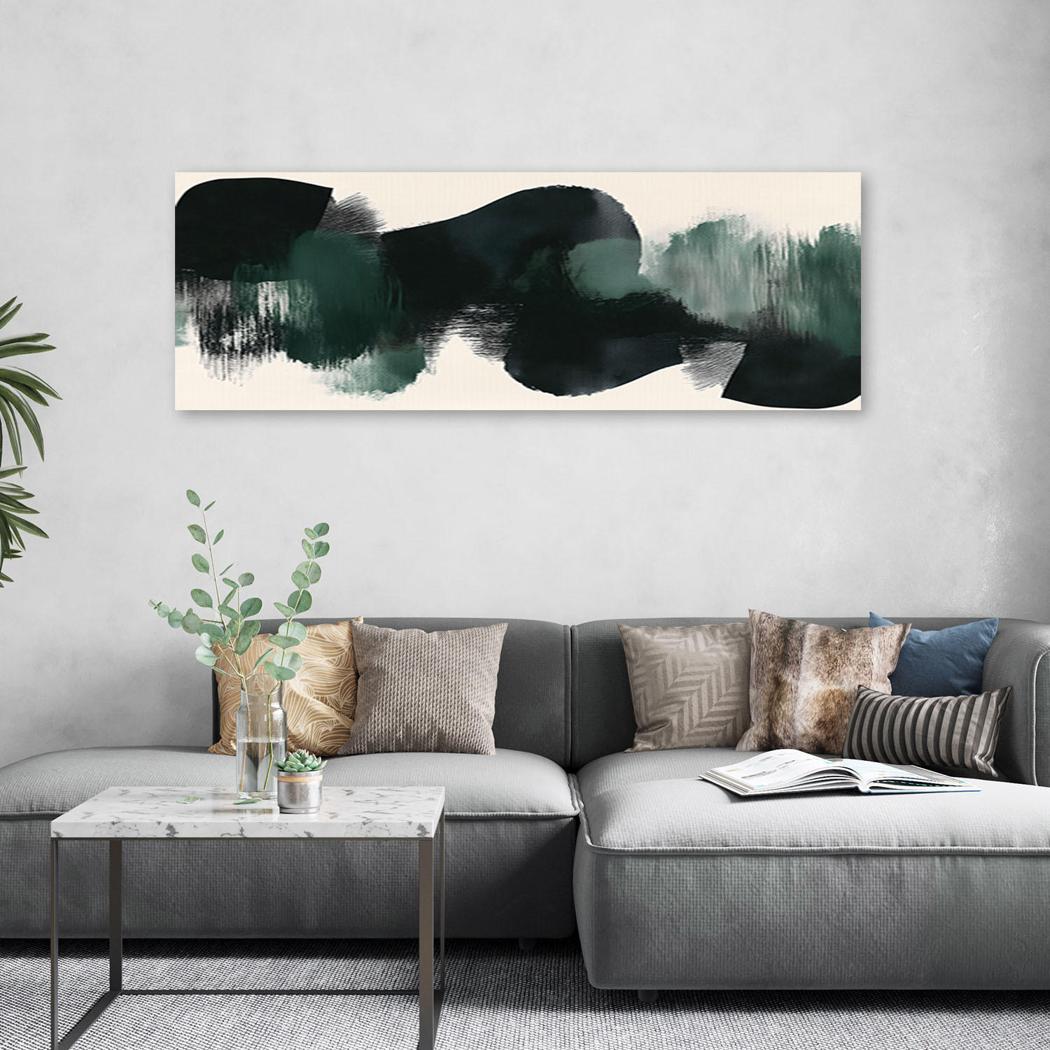 LEINWANDBILD Abstrakt Flecken Minimalismus 150x50cm - Grün, Textil (150/50cm) - Feeby