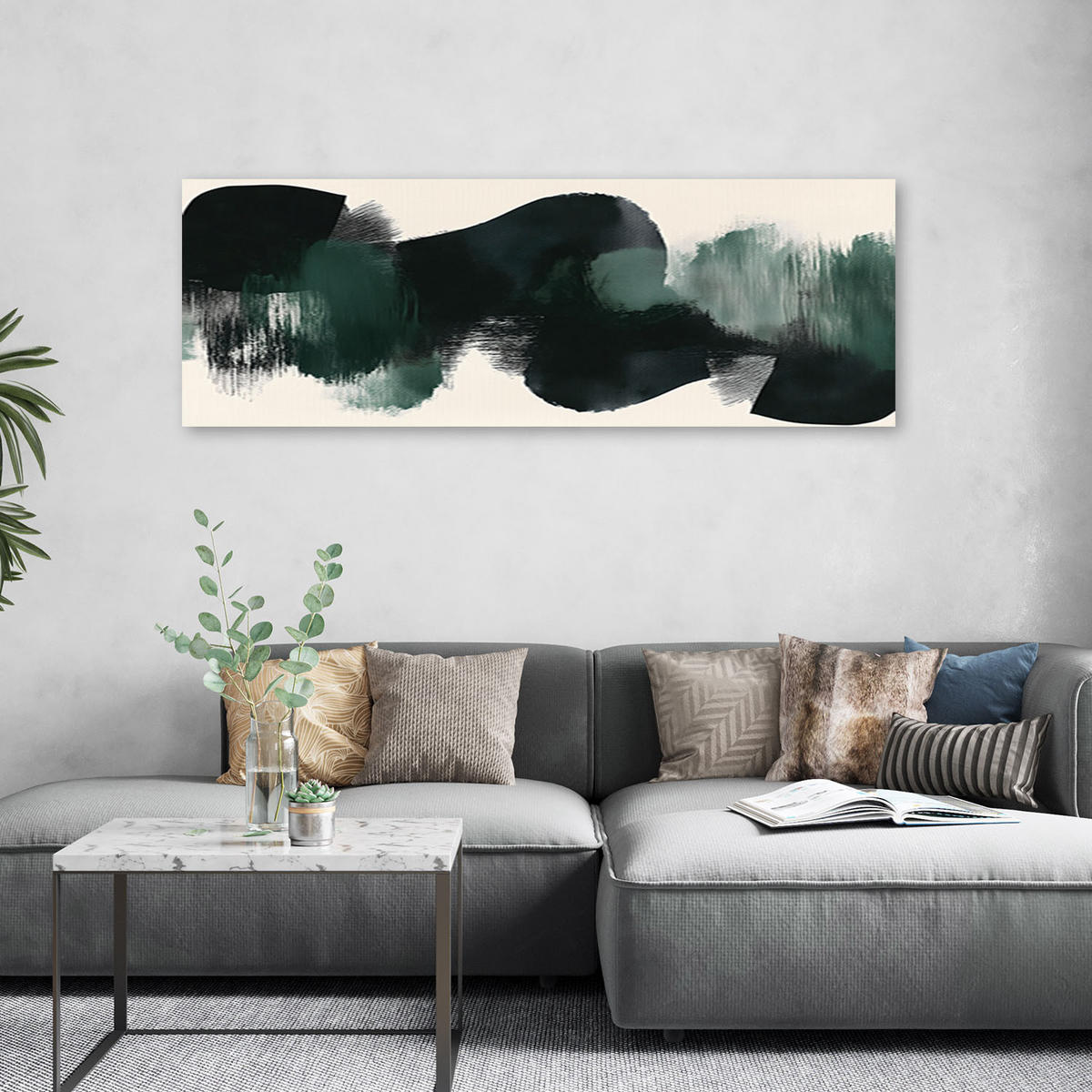 LEINWANDBILD Abstrakt Flecken Minimalismus 150x50cm - Grün, Textil (150/50cm) - Feeby