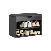 SCHUHBANK mit 2 Ablagen und Sitzkissen Schwarz 60x30x43cm - Schwarz, Holzwerkstoff (30/43/60cm) - SoBuy
