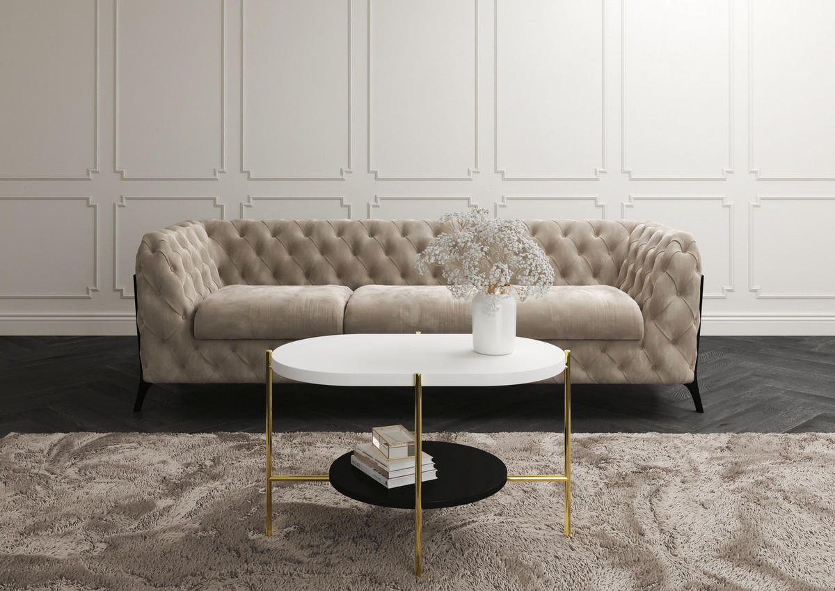 COUCHTISCH Arena Weiß, Gold, Oval - Goldfarben/Schwarz, Holzwerkstoff/Metall (50/80/50cm) - Dancan