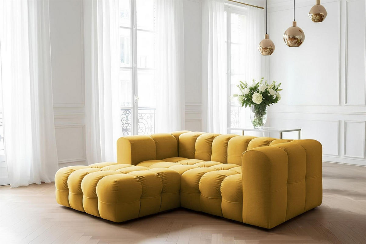 ECKSOFA Solvie Xs In Tiffani - Gelb, Holzwerkstoff/Textil (193/290cm) - Fun Möbel