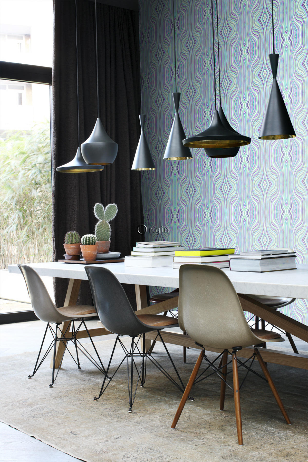 TAPETE grafische Linien 53 cm x 10.05 m - Türkis, Papier (53/1000cm) - Origin Wallcoverings
