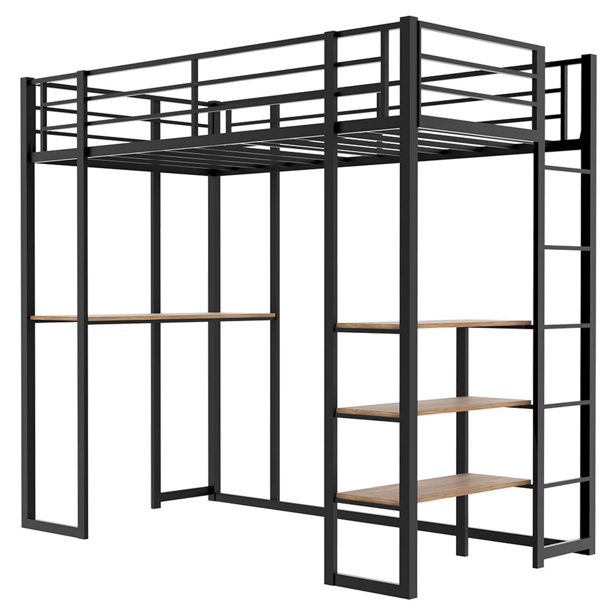HOCHBETT mit Schreibtisch und beidseitiger Leiter Eisen Schwarz - Schwarz, Holz (90/190cm) - Meubliv