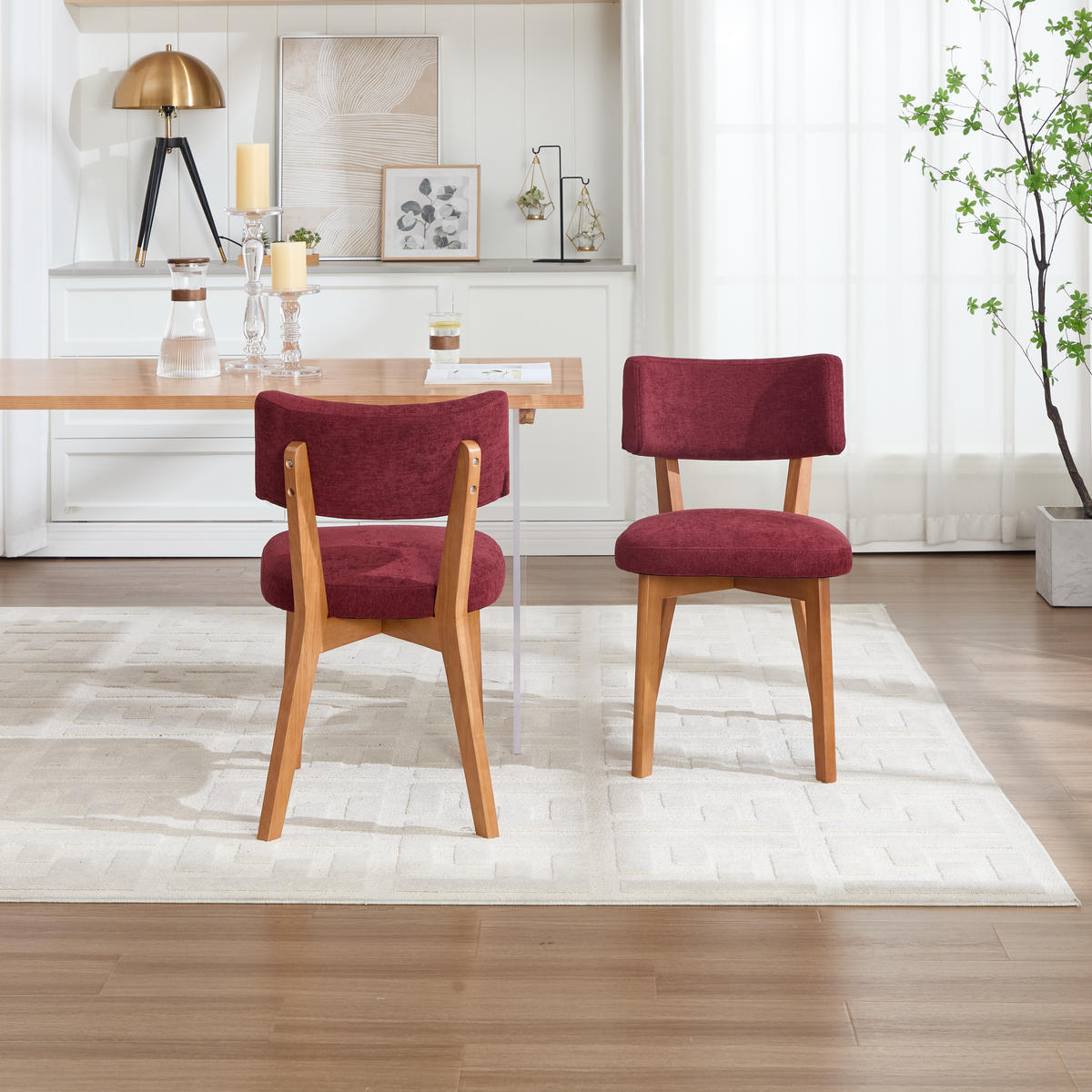 STUHL-SET 2 Stück Mid-Century Massivholzbeine, DE-42268, Bordeauxrot - Weinrot, Holz (47/77/54.5cm) - ComfortXL