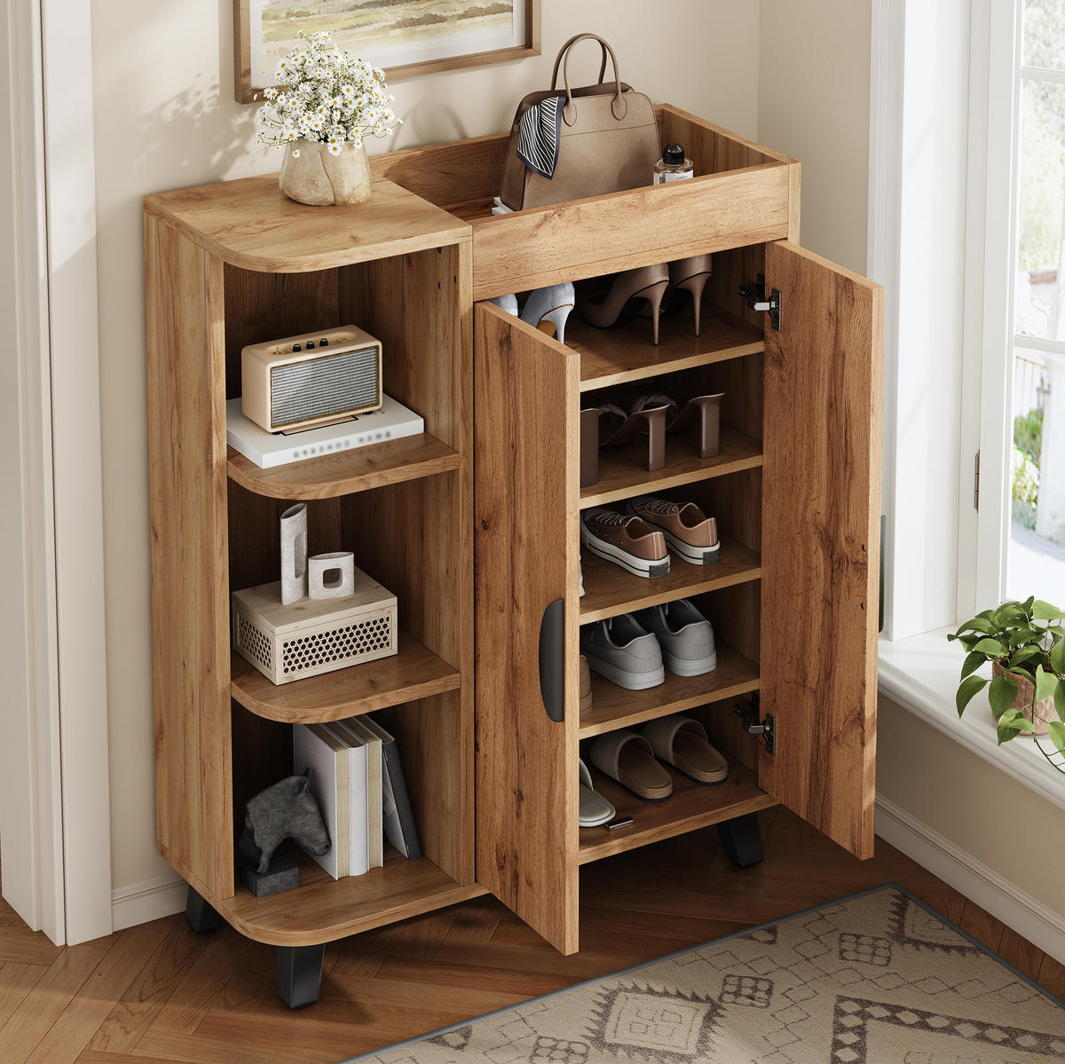 SCHUHSCHRANK schmal 80 x 32 x 99 cm Holzoptik Natur - Naturfarben, Holzwerkstoff (32/99/80cm) - Beauniv
