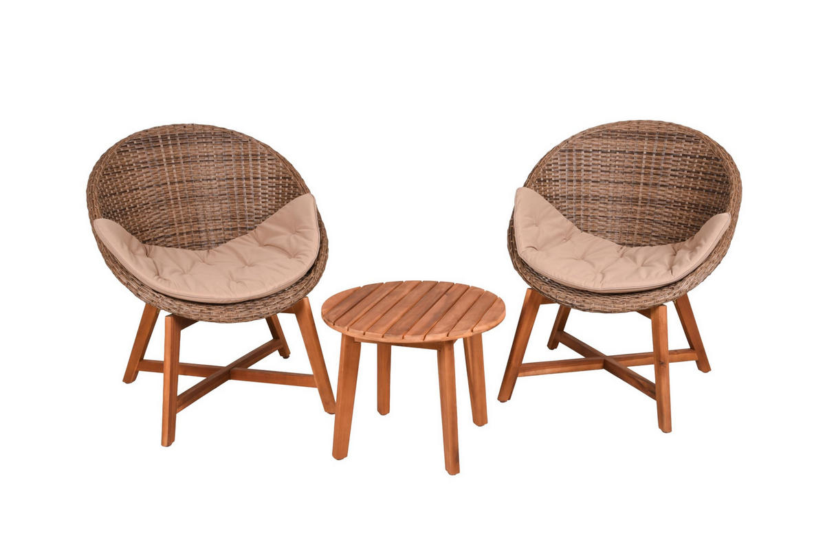 BALKONMÖBEL-SET Amina mit Auflage Gartenmöbel-Set - Braun, Holz - DELUKE