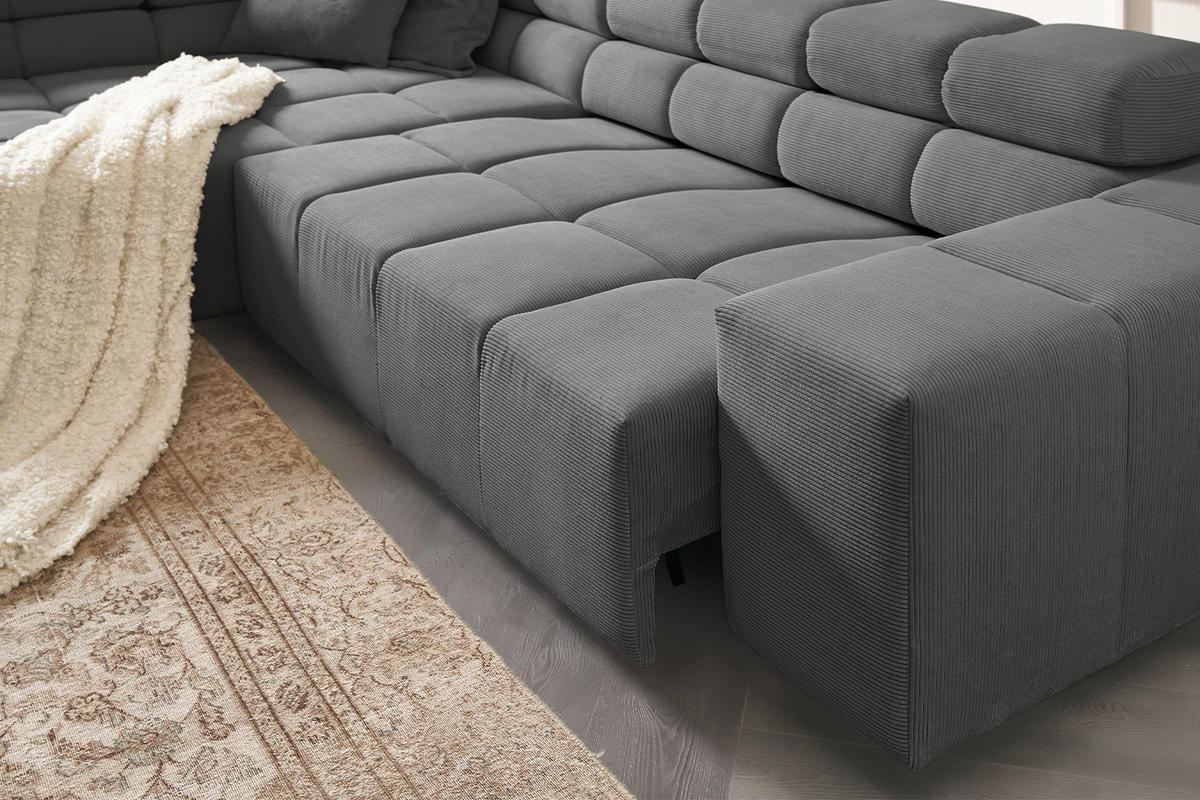 ECKSOFA MIT MOTORISCHEM SITZVORZUG NEVADA Anthrazit Cord - Anthrazit/Schwarz, Kunststoff/Textil (319/215cm) - KAWOLA