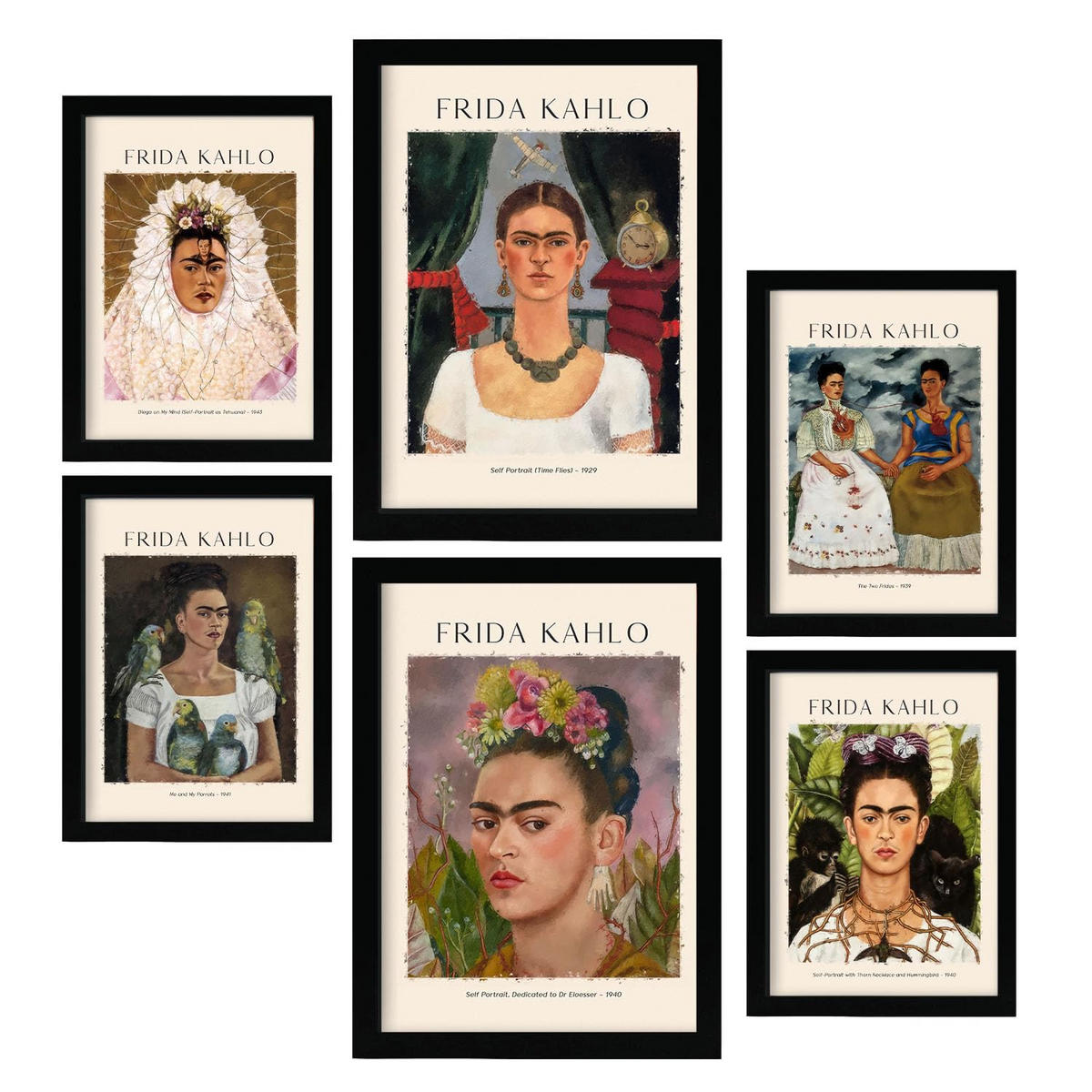 POSTER Set Mit 6 Frida Kahlo Posterblatt Malergalerie Dekorative Gemälde Für Ihr Wohnzimmer, Schlafzimmer, Zuhause Wandkunstdrucke A3 & A4 Rahmenlos - Klar, Papier (29/3cm) - Nacnic