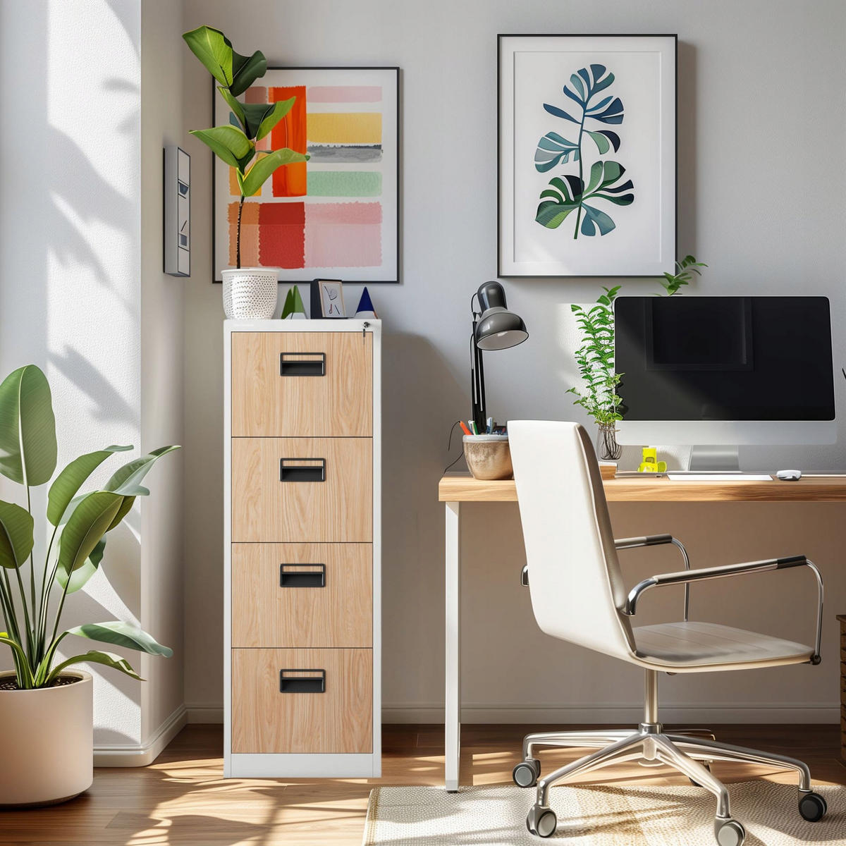 AKTENSCHRANK SARA V4 - Weiß/Sonoma Eiche, Metall (46/132/62cm) - Jan Nowak