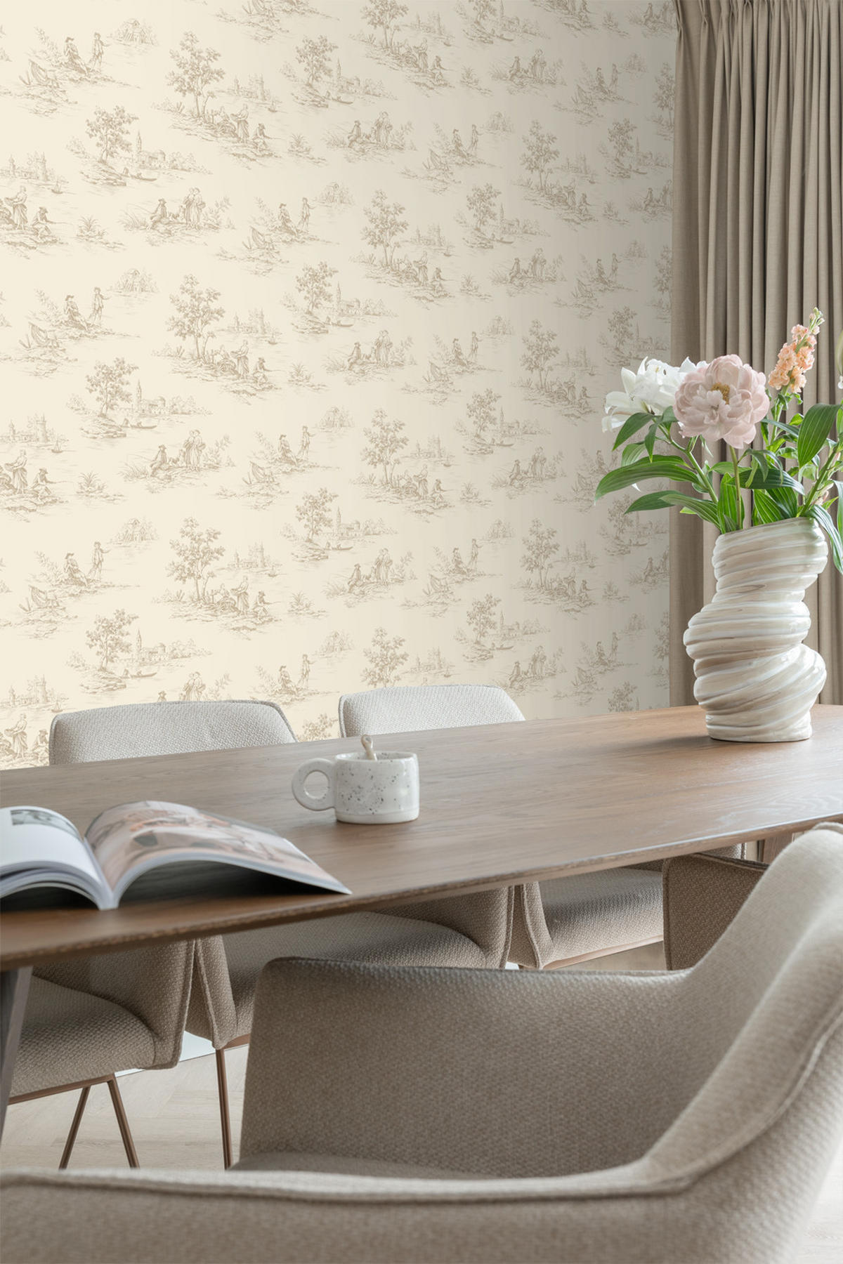 TAPETE Toile de Jouy 53 cm x 10.05 m - Beige, Papier (53/1000cm) - ESTAhome