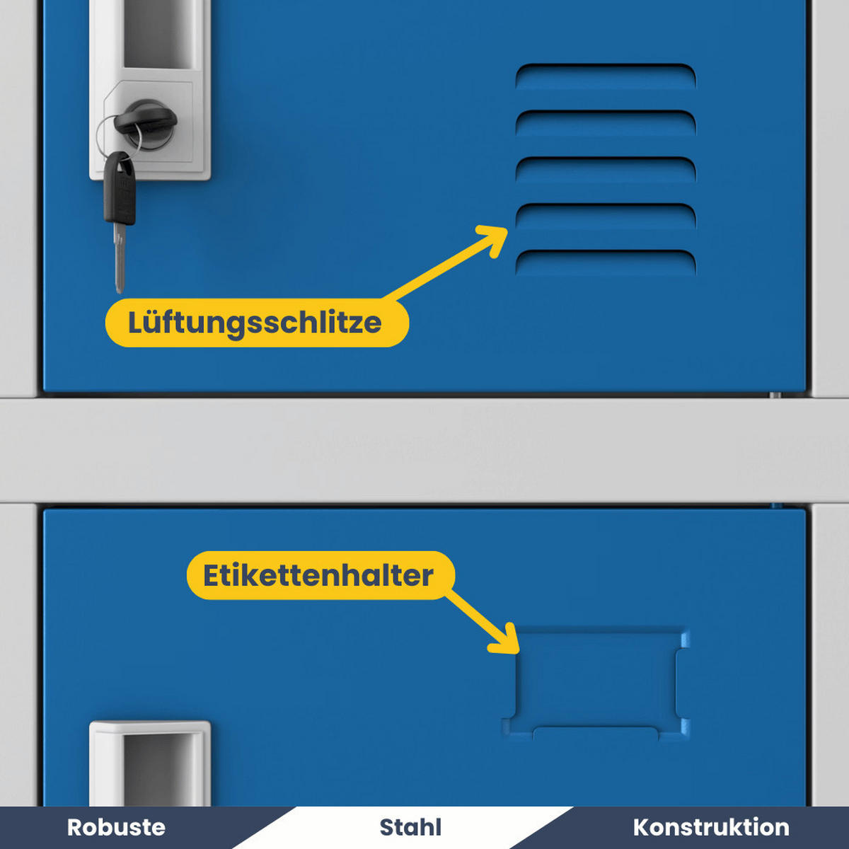 SCHLIESSFACHSCHRANK Spind BERN 18 Fächer185x90x40cm Grau-Blau - Grau, Metall (90/185/40cm) - DELUKE