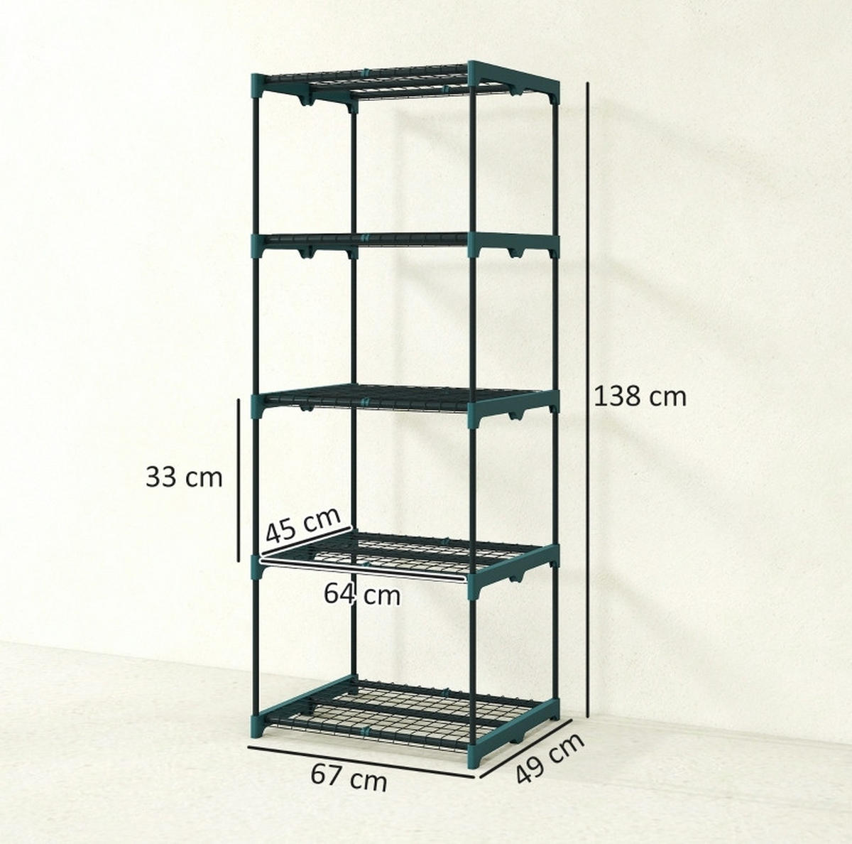 STOJAN na květiny 67/49/138 cm s 5 policemi a odolnou konstrukcí, Tmavě zelená - tmavě zelená, kov (67/138/49cm) - Redom