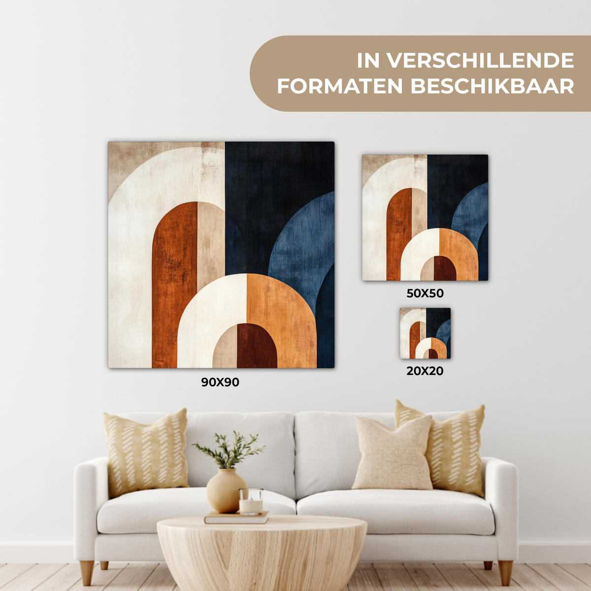 LEINWANDBILD Abstrakt - Formen - Dunkelblau 20x20 cm - Cognac, Textil (20/20cm) - MuchoWow