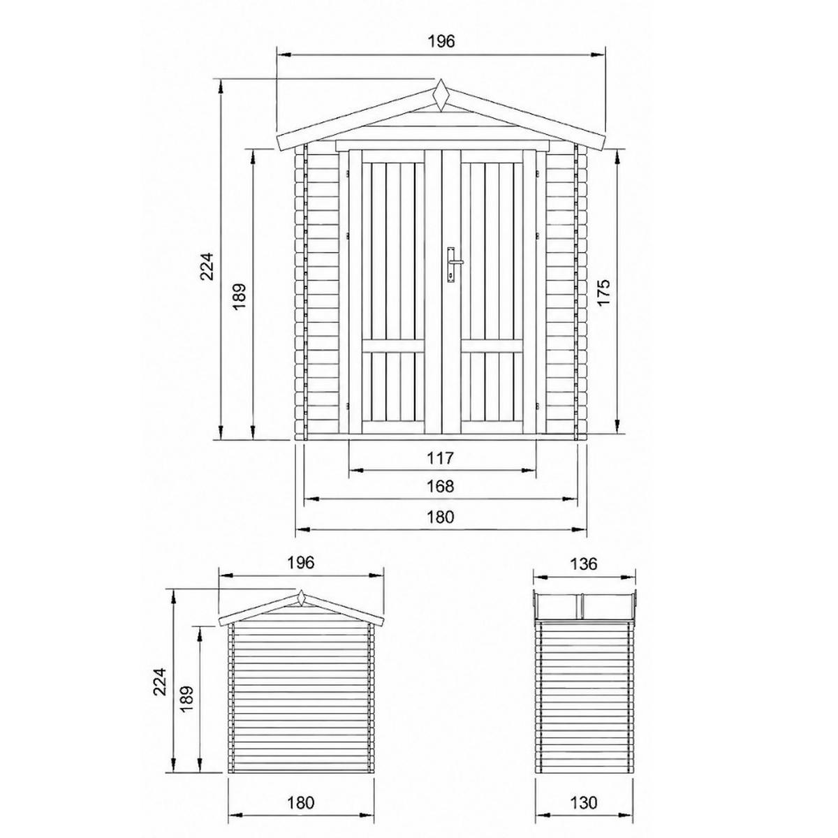 GARTENHAUS HOLZ M367F1+M367G 1,98 m² - Naturfarben, Holz (196/224/136cm) - Timbela