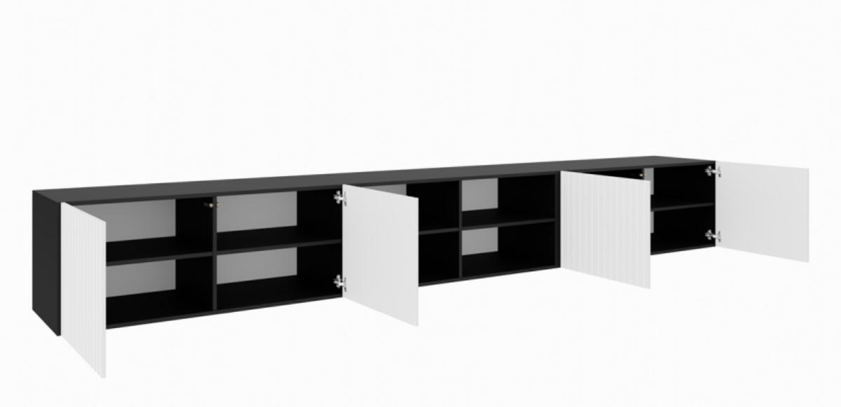 TV-SCHRANK Schwarz Weiß RIO Offene Regale Geriffelte Fronten 300 cm - Schwarz/Weiß, Holzwerkstoff (300/41/40cm) - Sepro Meble