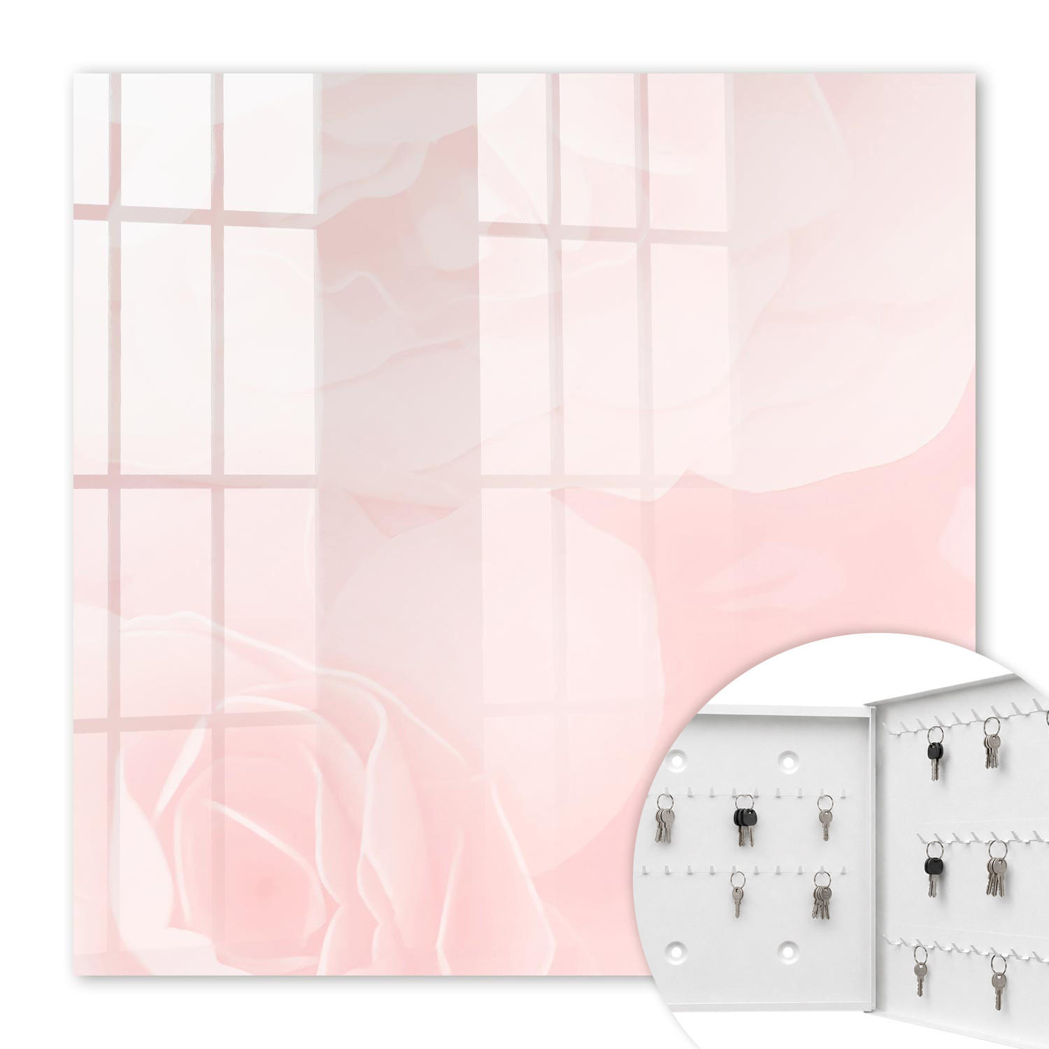 SCHLÜSSELBOX Weiß 30x30 cm – Türöffnung nach rechts - Pastellrosen - Pink, Metall (30/30/5cm) - TULUP