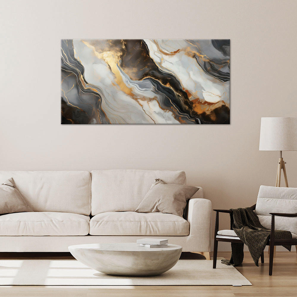 LEINWANDBILD Industrielle Abstraktion aus schwarzem grauem Marmor 80x40cm - Weiß, Textil (80/40cm) - Feeby