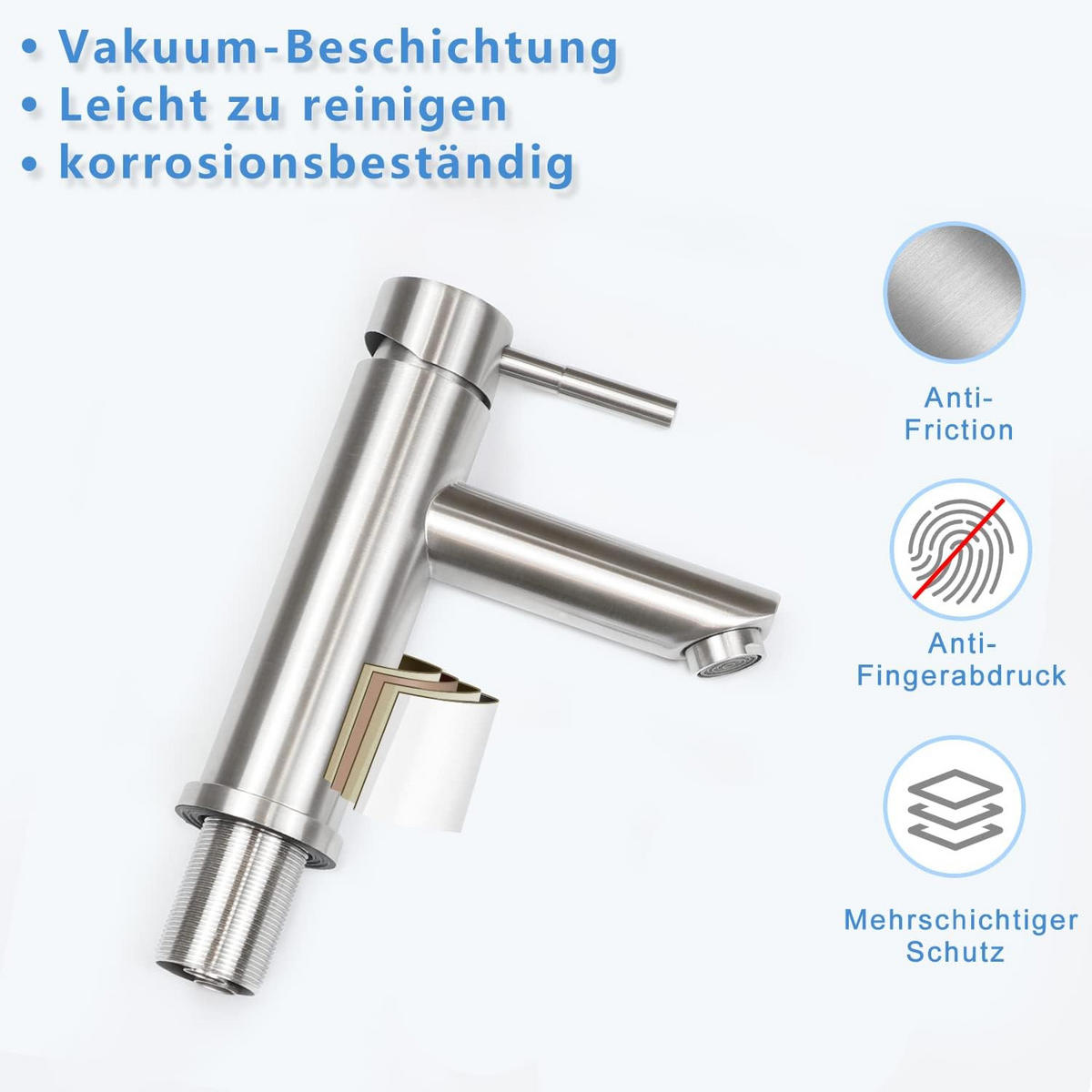 WASCHTISCHARMATUR Wellana 14.6/4.6/17.4 cm - Nickelfarben, Metall (4.6/17.4/14.6cm) - ZMH