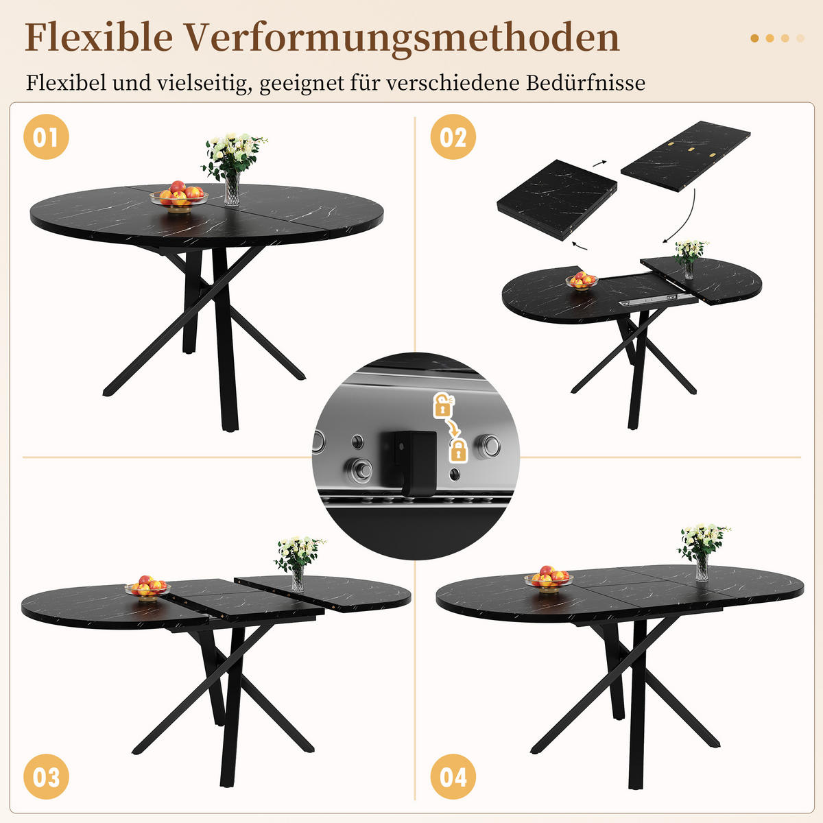 ESSGRUPPE 5-teilige Ausziehbarer Esstisch & 4 Samtstühle - Weiß, Holzwerkstoff (140/76/100cm) - Urban Meuble