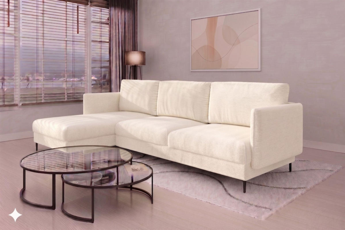 ECKSOFA Helmer In Stoff Vibe - Creme, Holzwerkstoff/Textil (164/293cm) - Fun Möbel