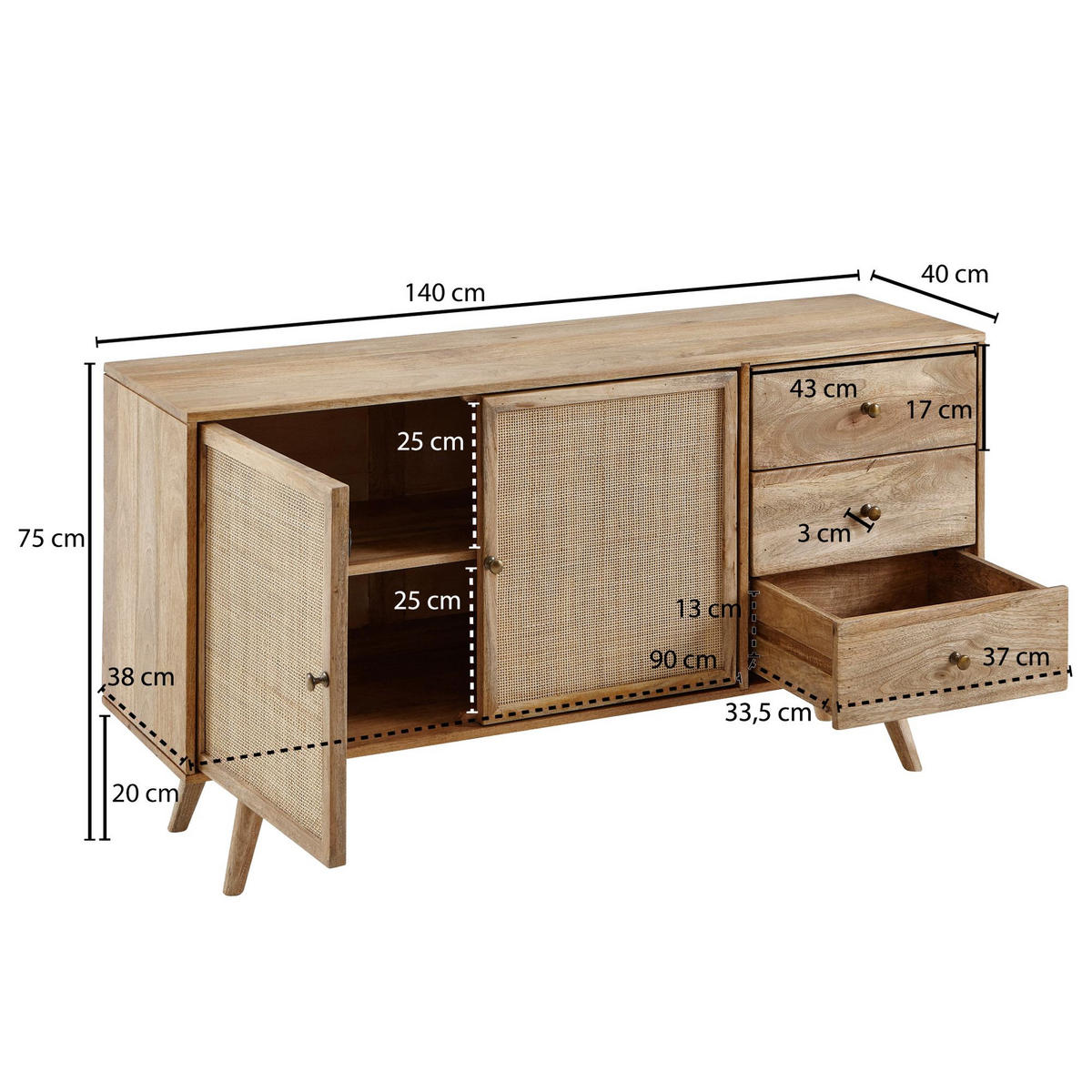 SIDEBOARD – Mangoholz, robust, viel Stauraum - Braun, Holz/Metall (140/75/40cm) - KADIMA DESIGN