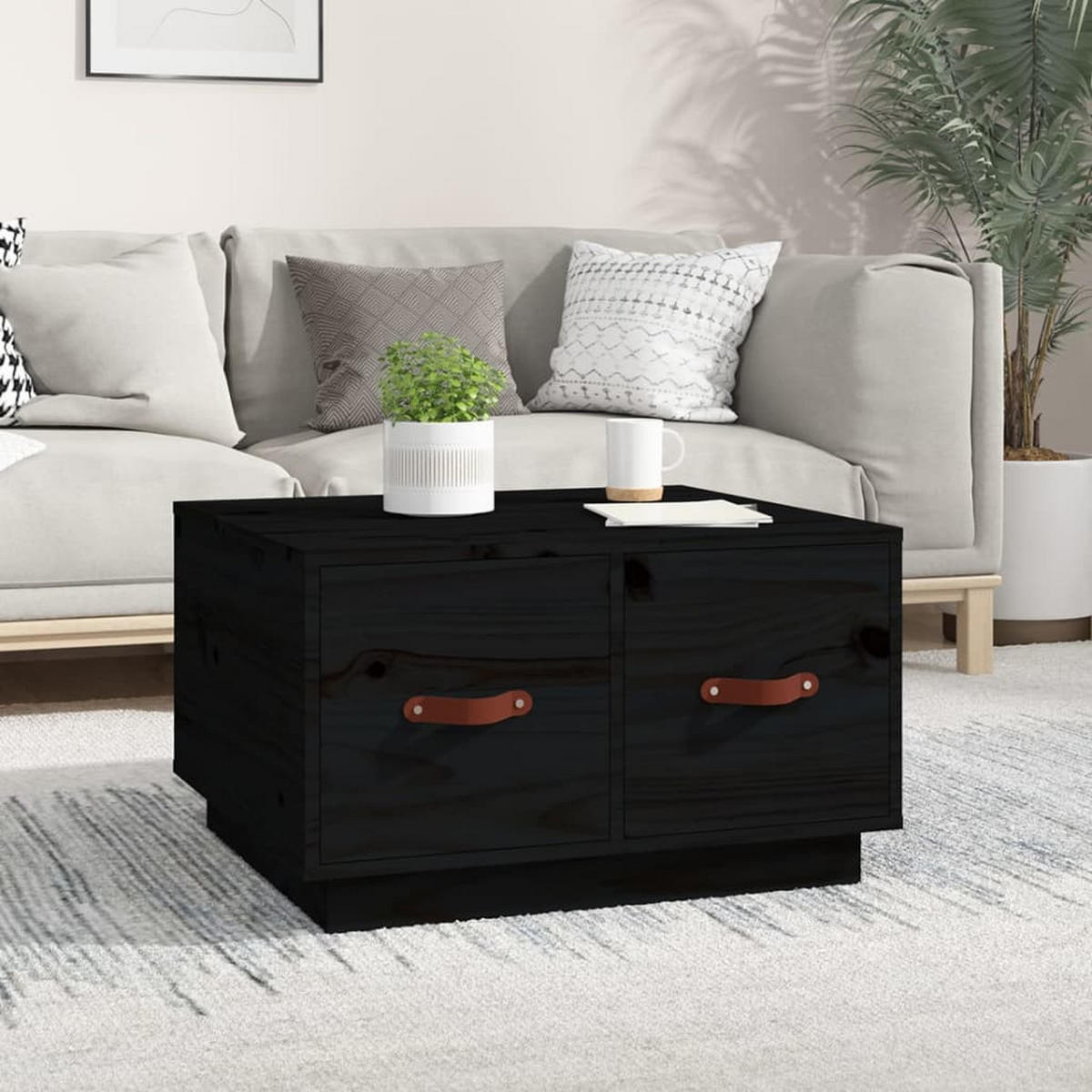 COUCHTISCH Schwarz 60x53x35 cm Massivholz Kiefer - Schwarz, Holz (60/53/35cm) - furnicato