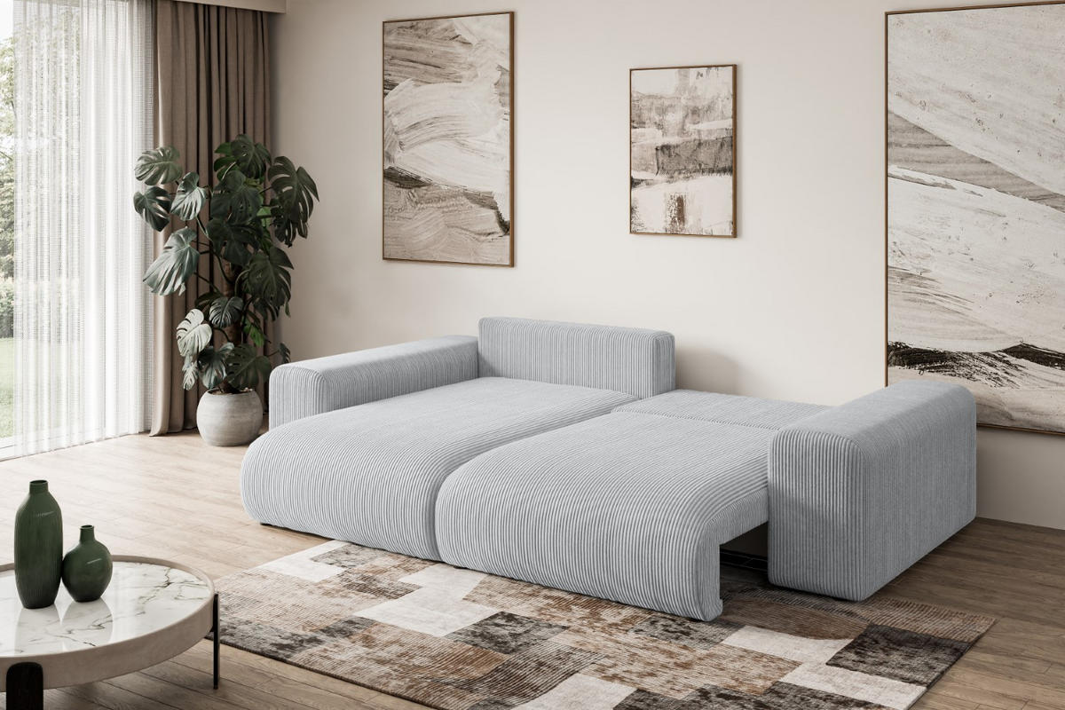 ECKSOFA mit Schlaffunktion und Bettkasten ESKAR-L 256x165x84cm Grau Cord - Schwarz/Grau, Holzwerkstoff/Kunststoff (256/165cm) - ALTDECOR