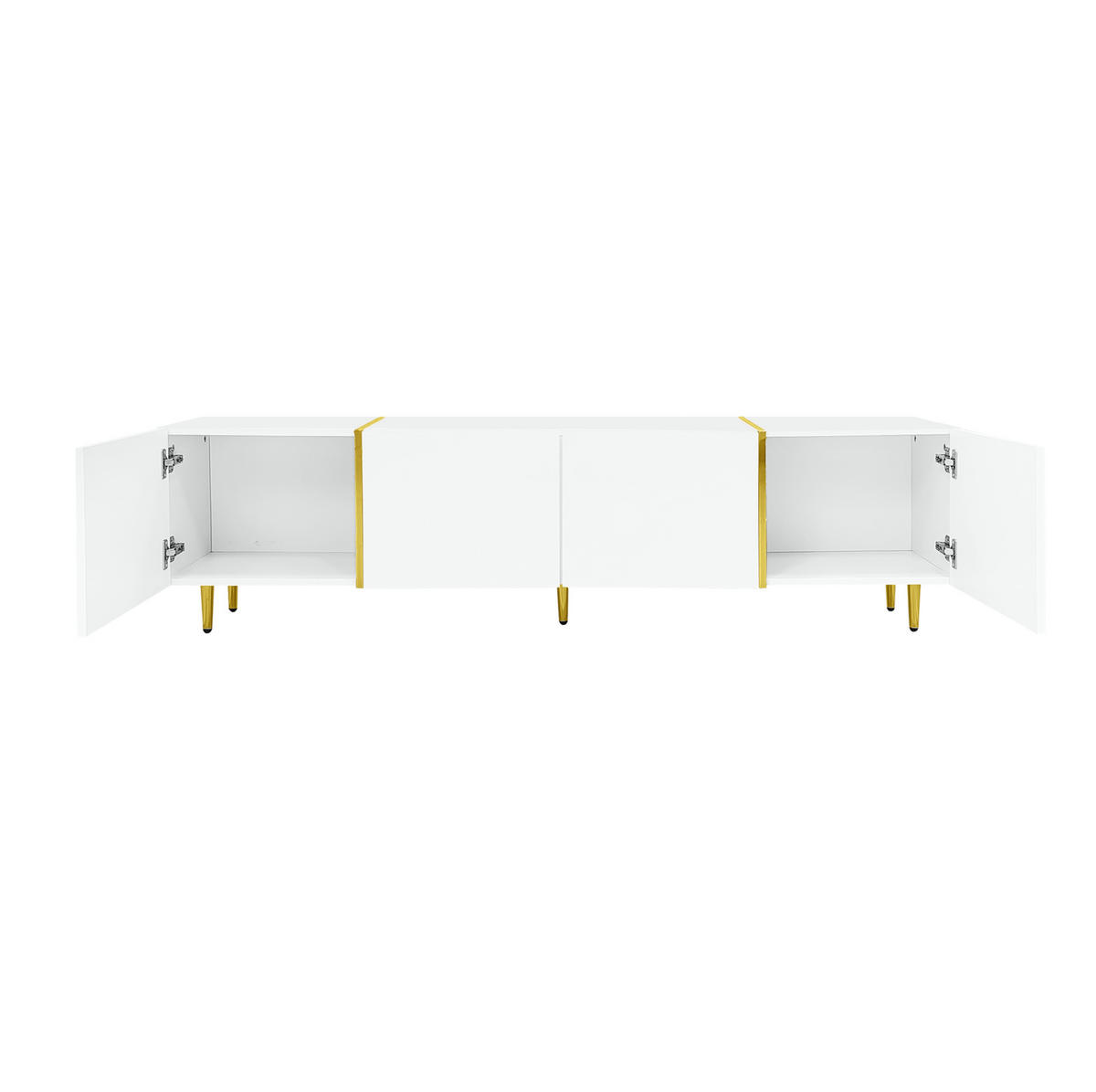 TV-SCHRANK aus MDF 170x35x46 cm Weiß Hochglanz mit 4 Türen und Soft-Close-Scharnieren - Weiß, Holzwerkstoff (170/46/35cm) - Modfu