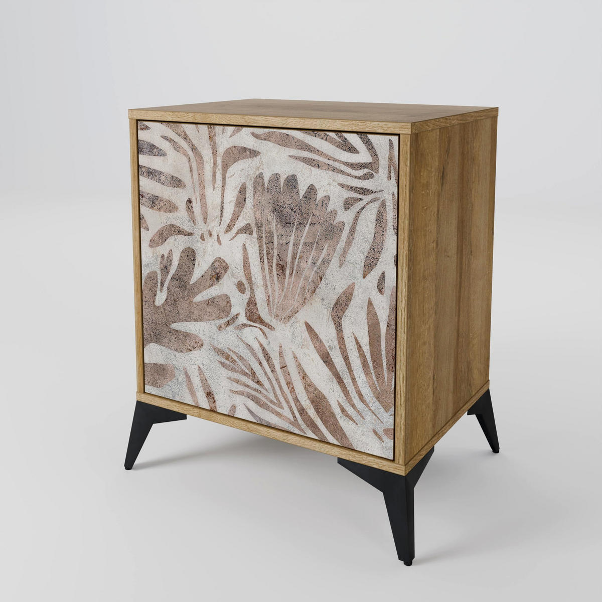 SIDEBOARD PASSING TIME, Eichefarben, 57,5x42x67,5 cm, Schwarze Metall-Rahmenfüße - Eichefarben/Multicolor, Holzwerkstoff/Metall (57.5/67.5/42cm) - SpaceRebels