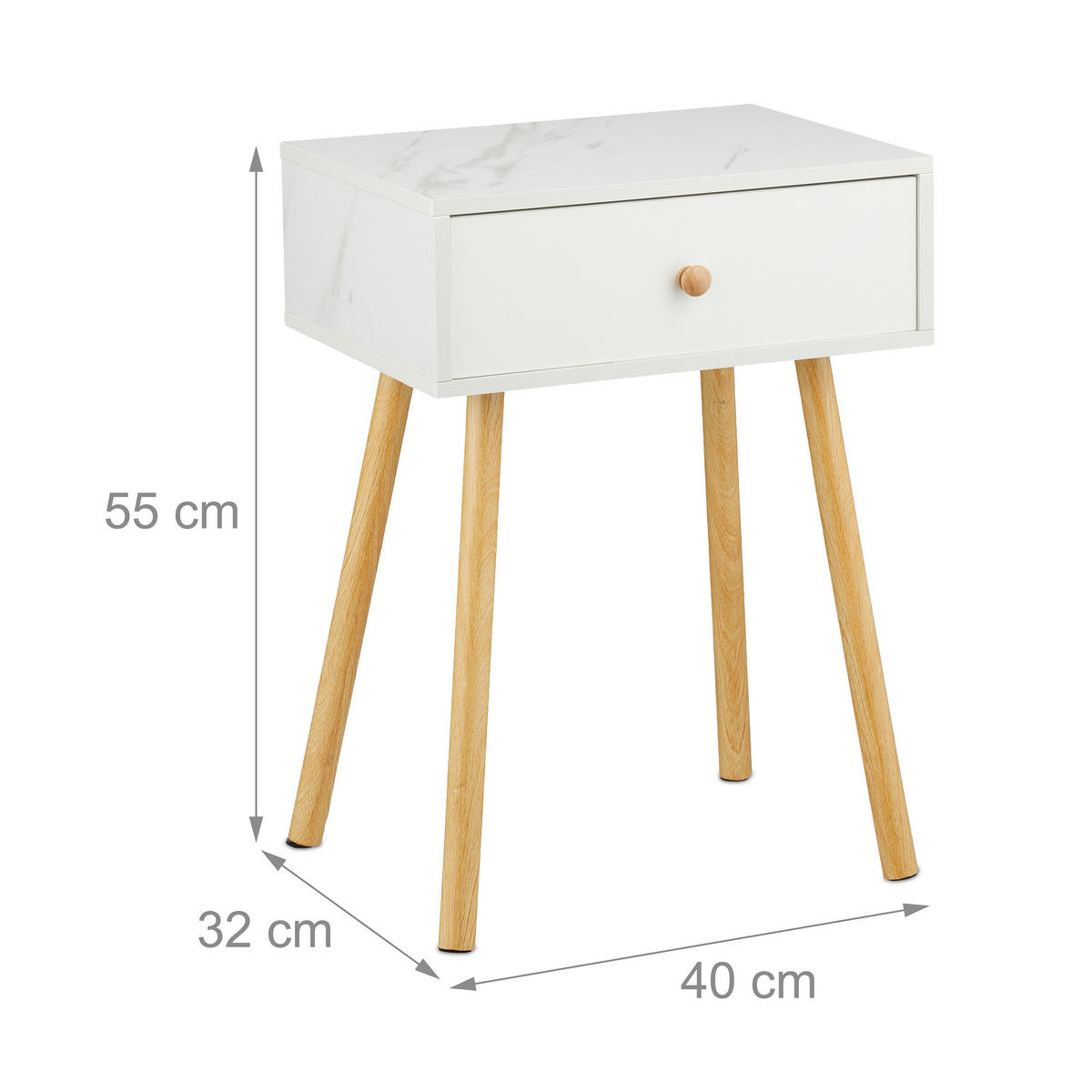 NACHTTISCH - Weiß, Holz/Holzwerkstoff (40/55/32cm) - Relaxdays