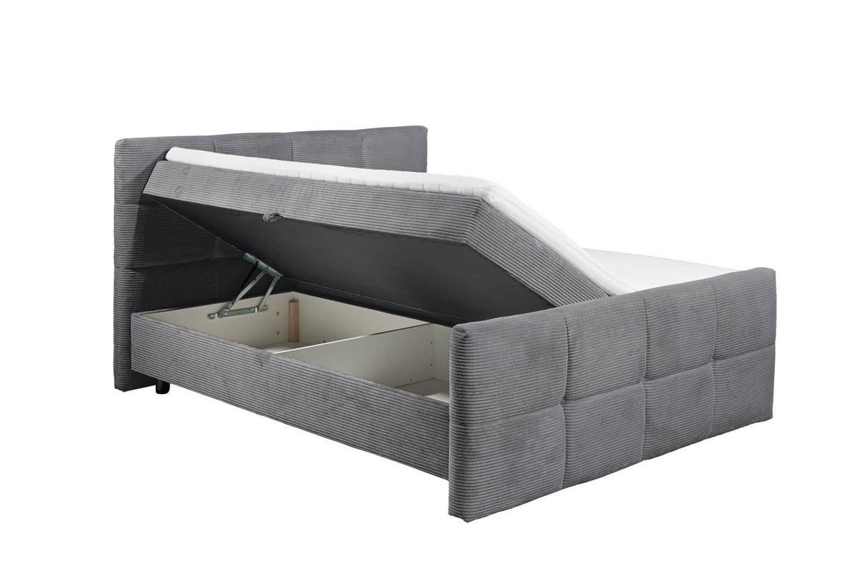 BOXBETT Breitcord, 7-Zonen-Tonnentaschen-Federkernmatratze, HR-30 Topper, Bettkasten - Schwarz/Graphitfarben, Holz/Kunststoff (180/200cm) - ed exciting design