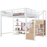 VYSOKÁ posteľ 140/200 cm biela s TV stojanom, zásuvkou a úložným rebríkom z kovu a MDF - biela, kompozitné drevo (140/200cm) - OKWISH