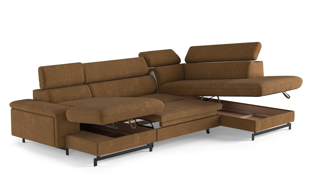 WOHNLANDSCHAFT mit Schlaffunktion und Bettkasten, Orlando-Stoff - Cognac/Schwarz, Kunststoff/Textil (215/81/328cm) - Cotta
