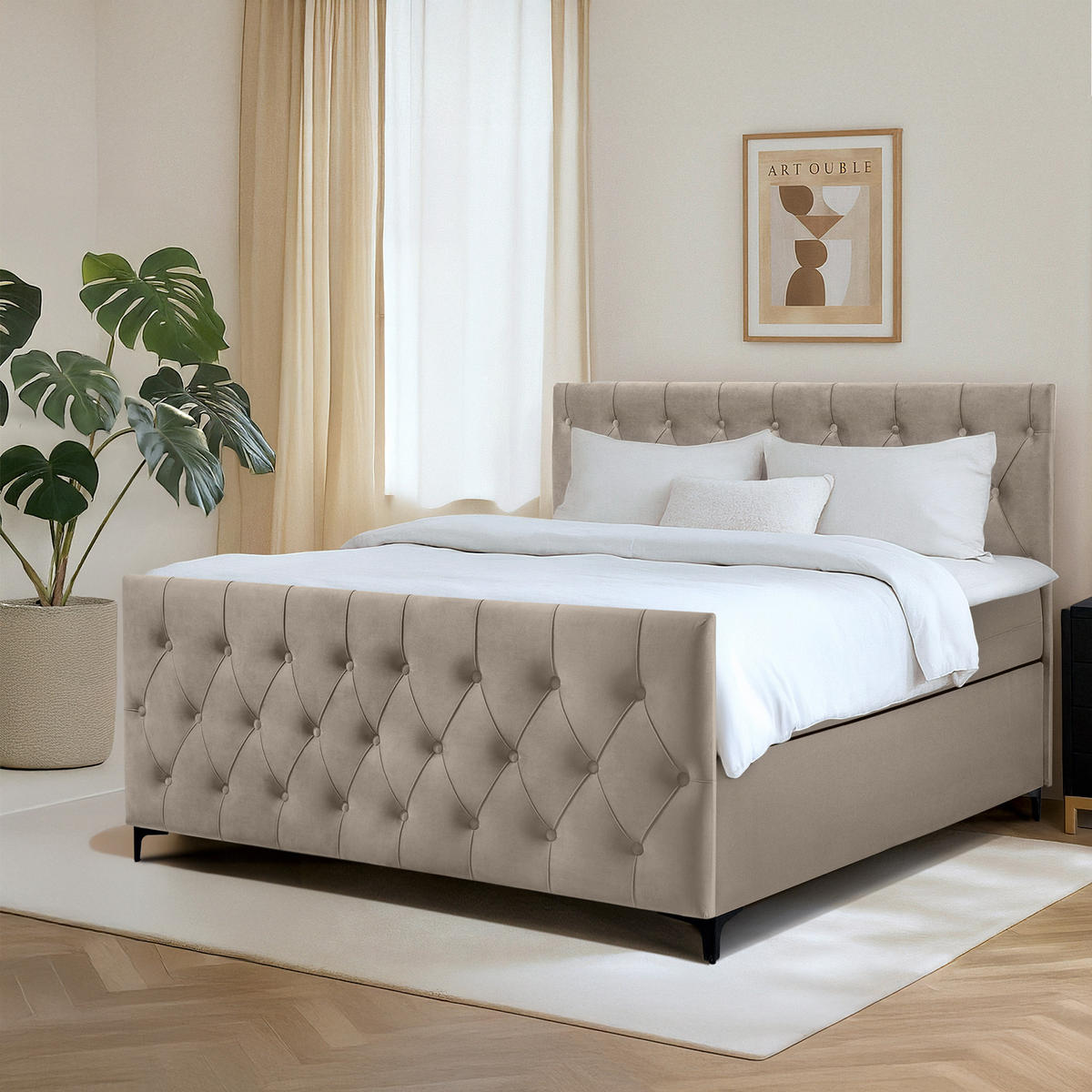 POLSTERBETT ARDEA, Beige - Beige/Schwarz, Holz/Holzwerkstoff (160/200cm) - KONSIMO®