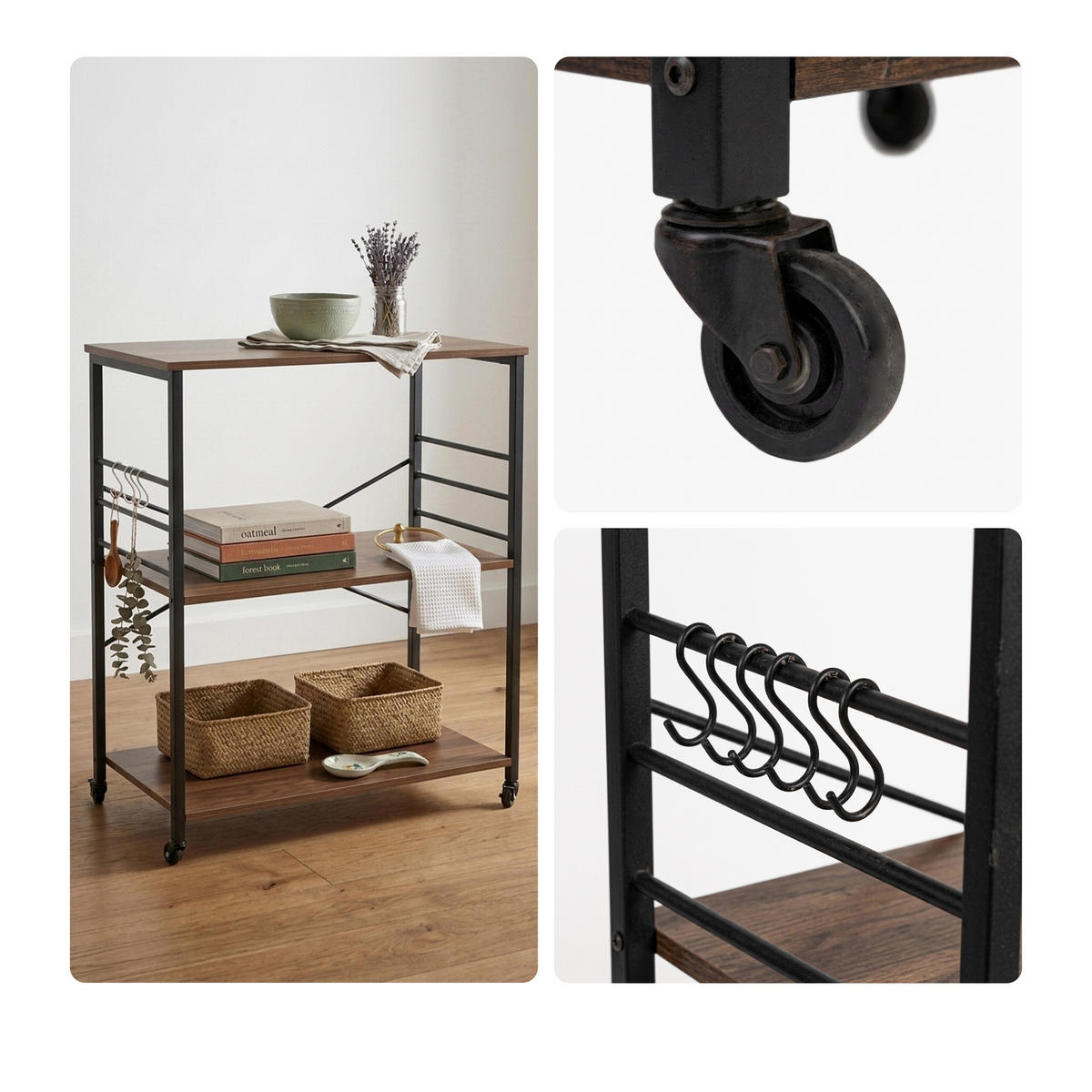 VOZIČEK za postrežbo - večbarvno, kovina/leseni material (80/89/40cm) - Relaxdays