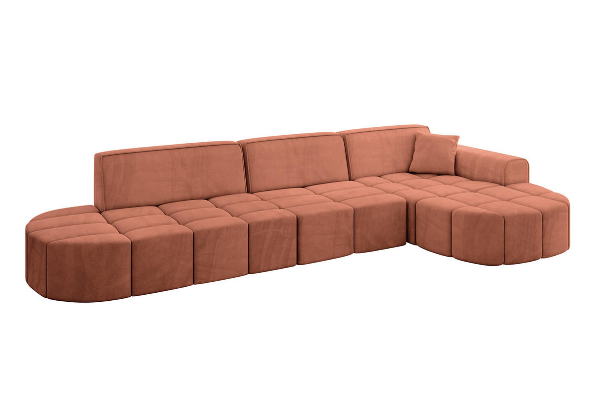 ECKSOFA Ottomane Rechts LIVO-L2 - 337x173x79,5 cm Apricot - Koralle, Holzwerkstoff/Textil (337/173cm) - ALTDECOR